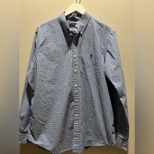 Ralph Lauren Men’s Navy and White Checkered Gingham Button-front Shirt XL